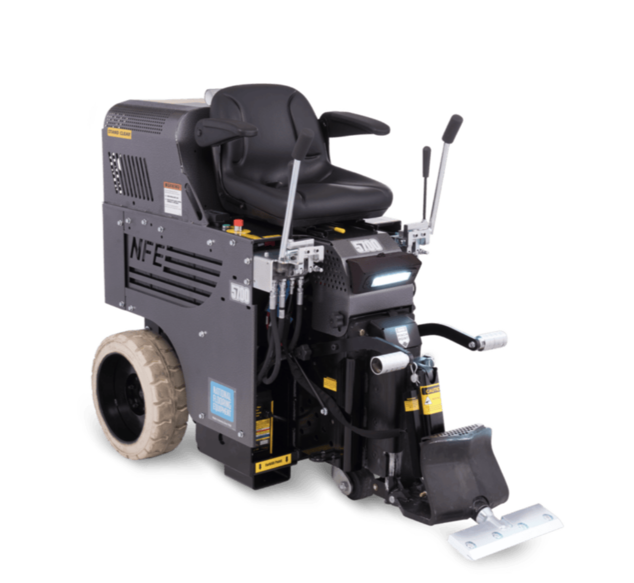 National Flooring Equipment 5700DL ride-on floor scraper used for commercial floor removal in Central Florida.